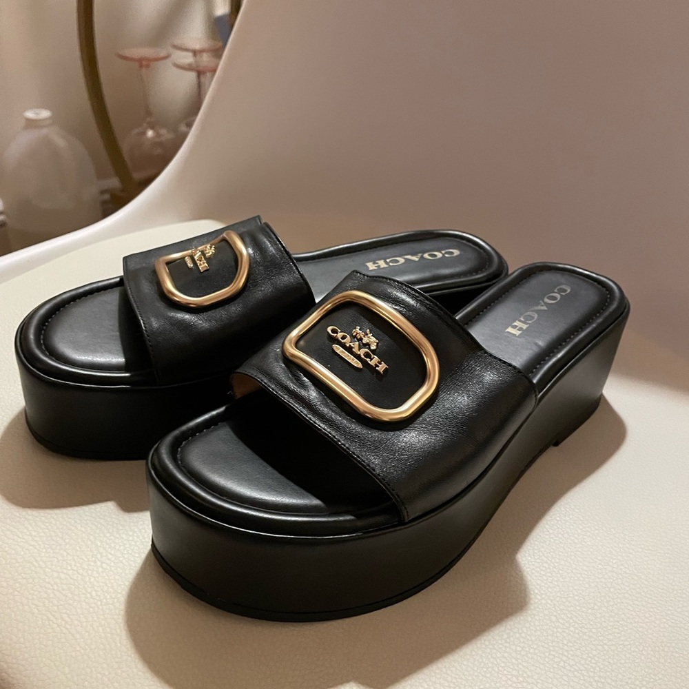 Coach Leather Flatform Slides